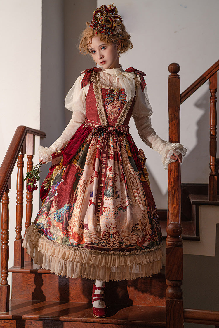 Red Kaleidoscope of Dreams Sleeveless Double-Layer Print Embroidery Bow Classic Vintage Gorgeous Jumper