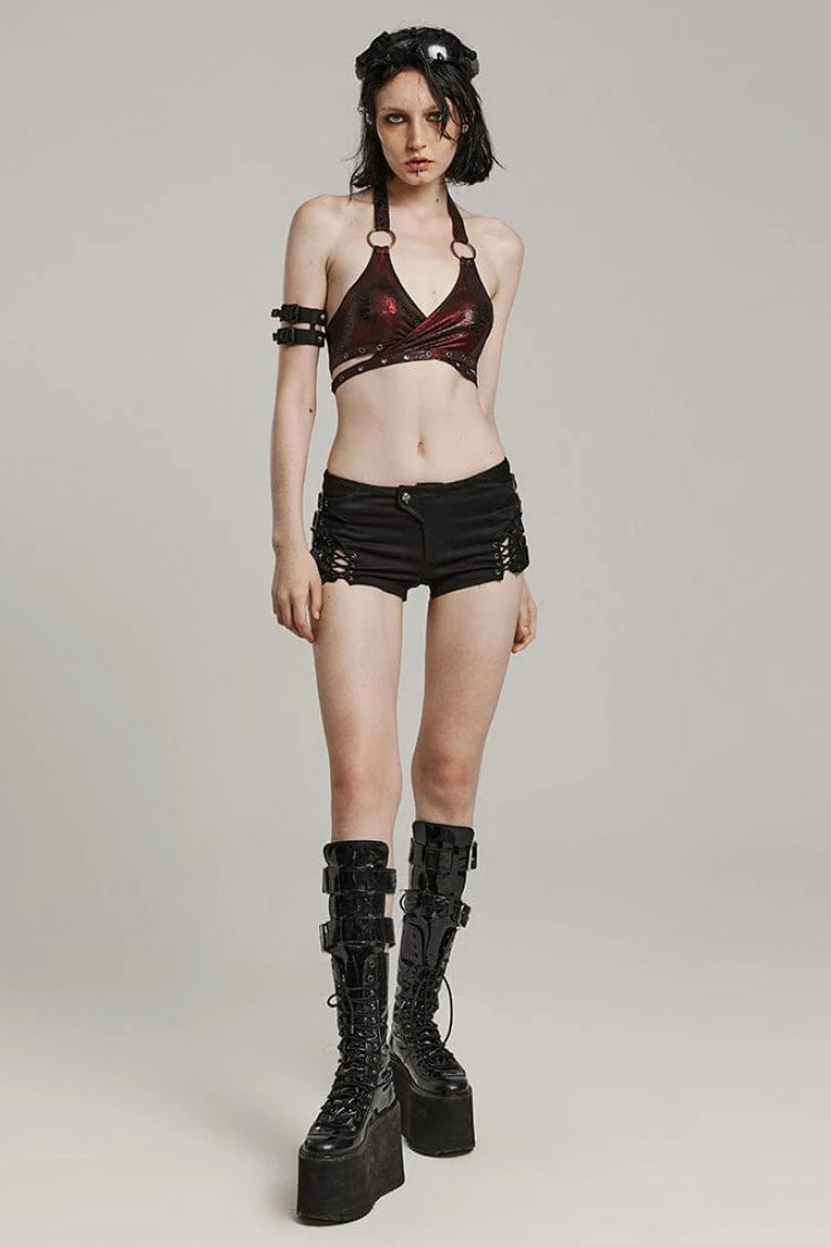 Women's Steampunk Halter Corset with Ring Accents and Lace-Up Front in 2 Colors