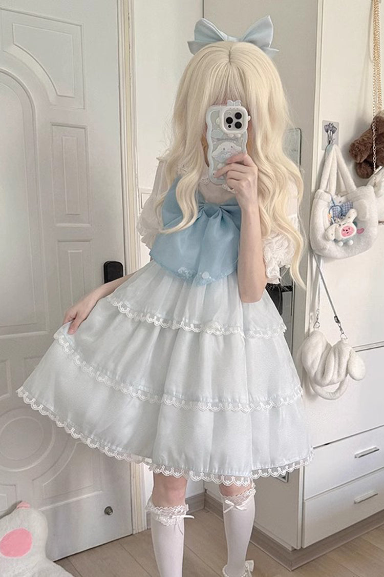 Pearl-Trimmed High-Waist Bow JSK Dress for Sweet Lolita - Multicolor