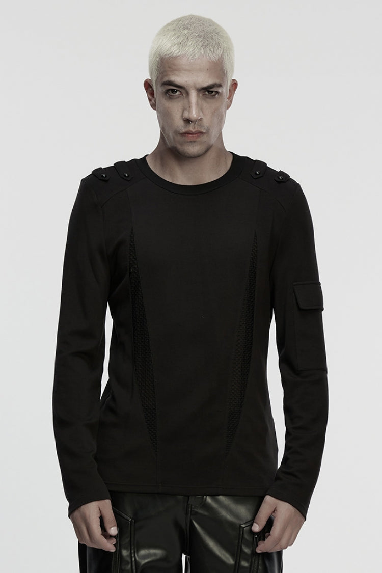 Coal Crewneck Long-Sleeve Cutout Mesh Punk Shirt for Men