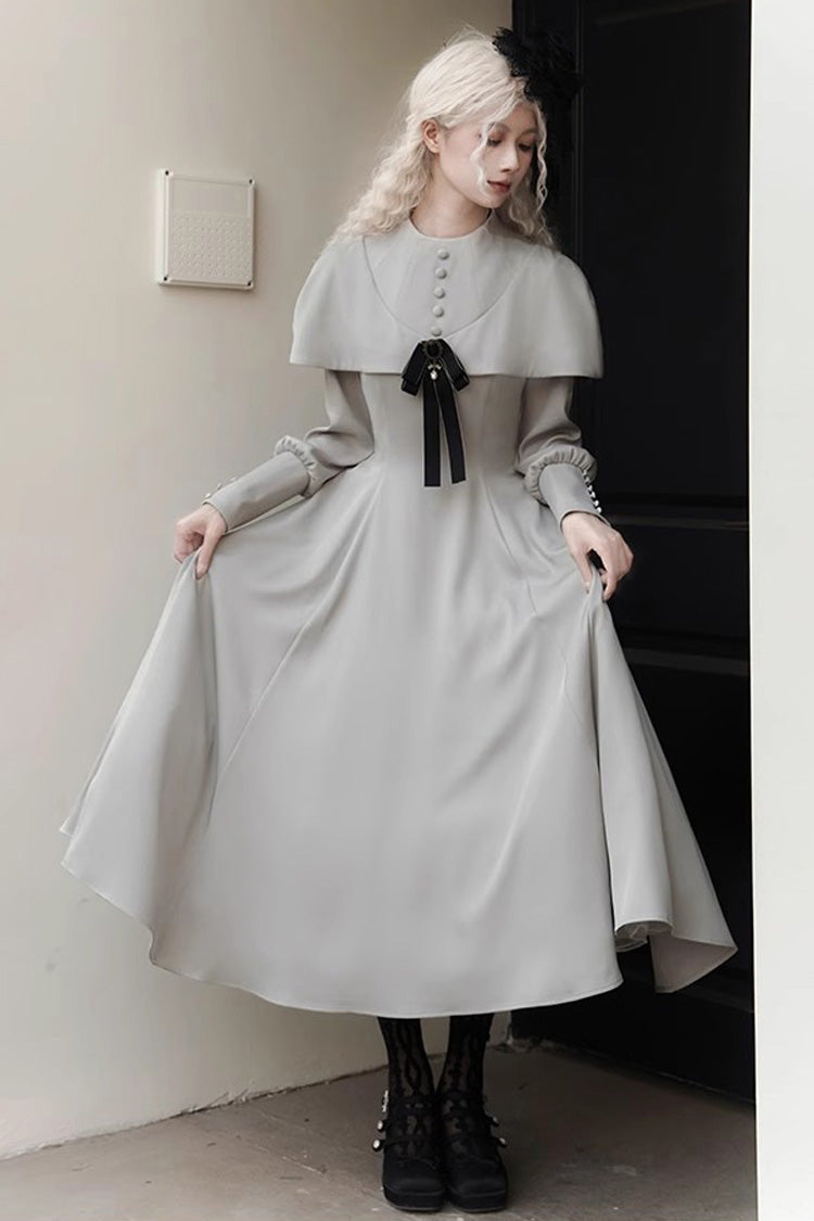 Grey Thirteenth Evening Long Sleeved Slim Gothic Elegant Lolita Dress