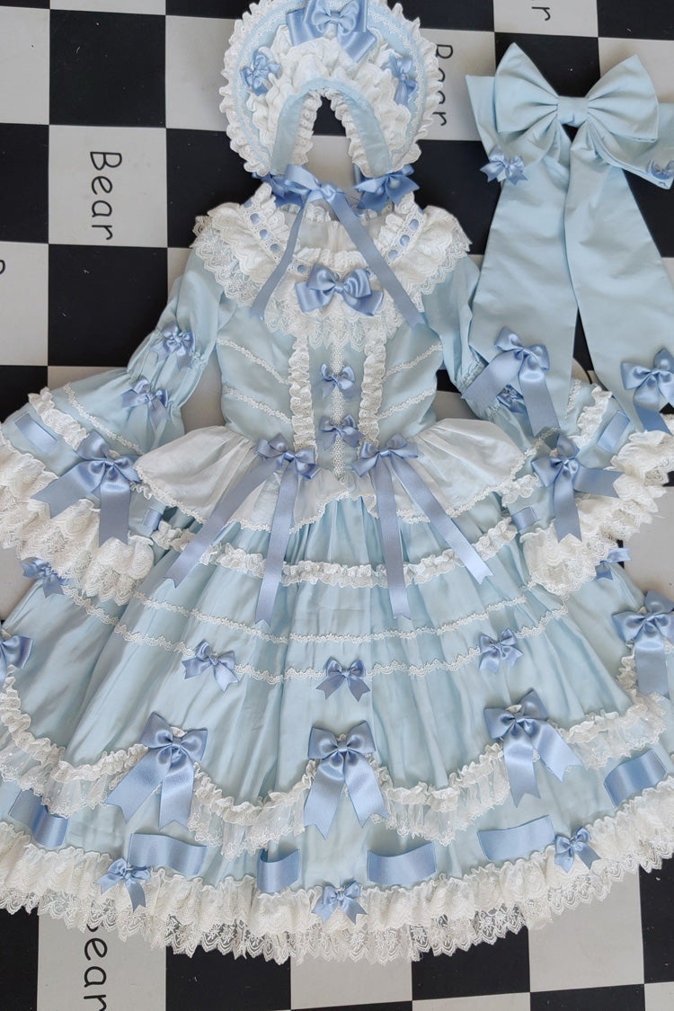Indigo Round Collar Trumpet Sleeve Bridal Sweet Princess Lolita Dress