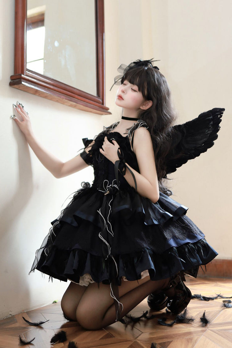 Wings Arrival Multilayer Ruffle Ballet Sweet Elegant Lolita Jumper Dress 3 Colors