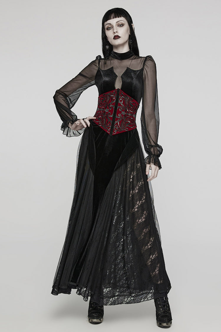 Gothic Corset with Lace-Up Zipper, Embroidered Women's Top
