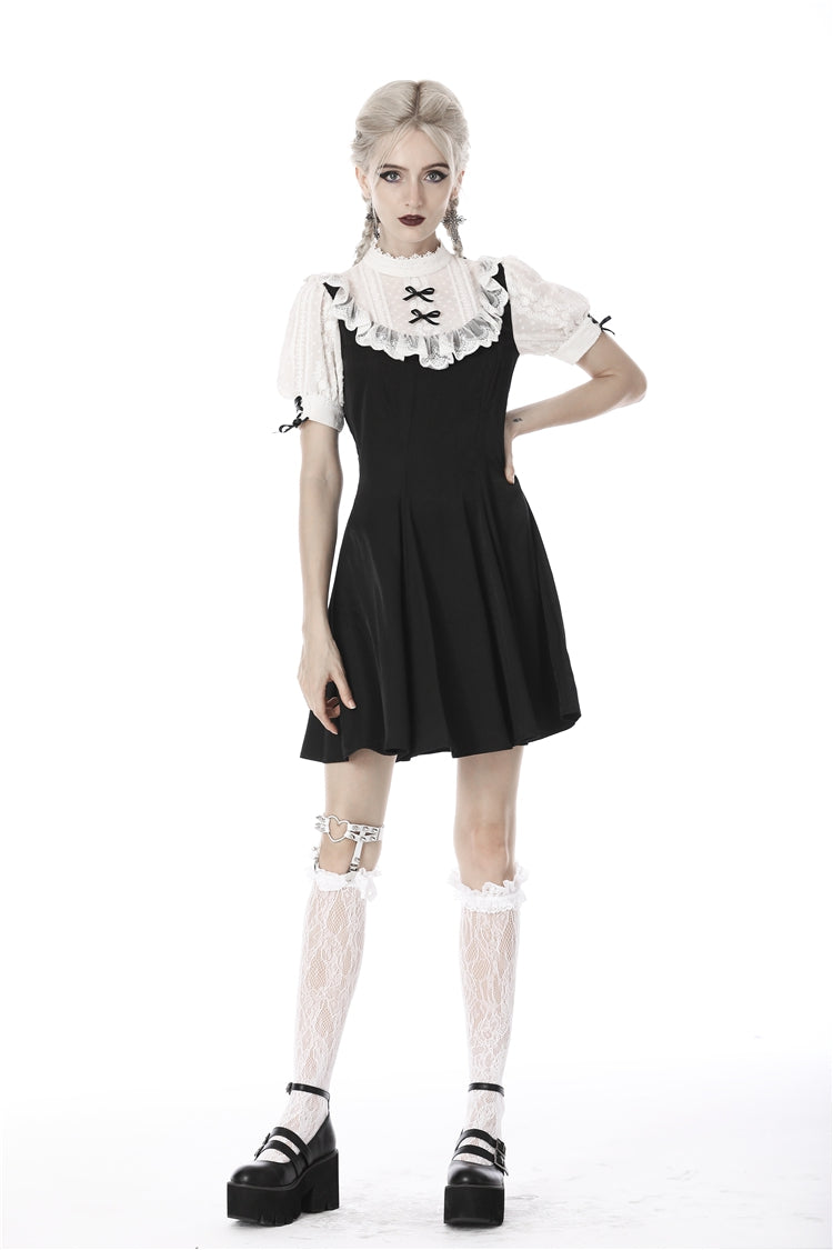 Stand Collar Short Sleeve Ruffled Gothic Lolita Doll Midi Dress