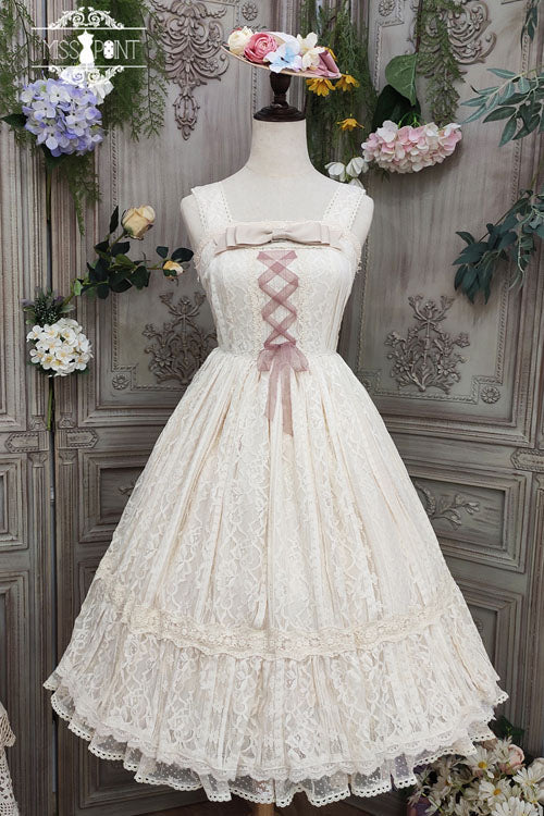 Ivory Solid Vintage Rose Multi-Layer Embroidered Ruffled Sweet Lolita JSK