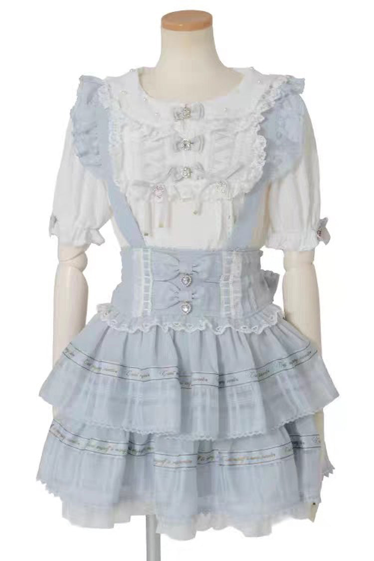 Elegant Double-Tier Ruffle Bow Stitching Lace Plus-Size Strap Dress in Three Hues