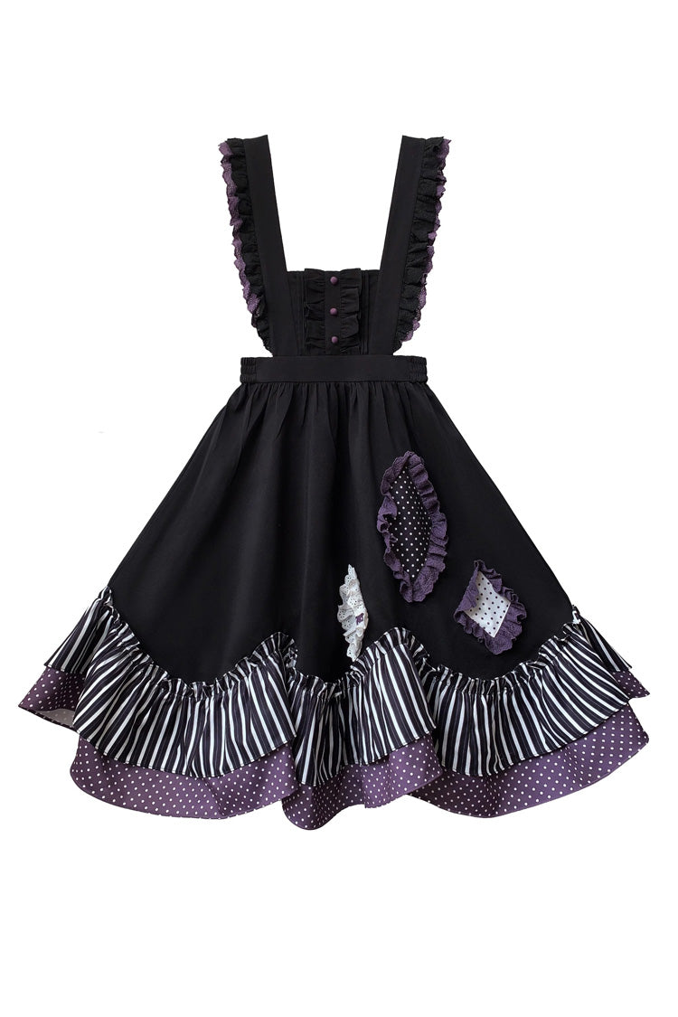 Black Stripe Print Bow Asymmetric Sweet Jumper - Witch Academy