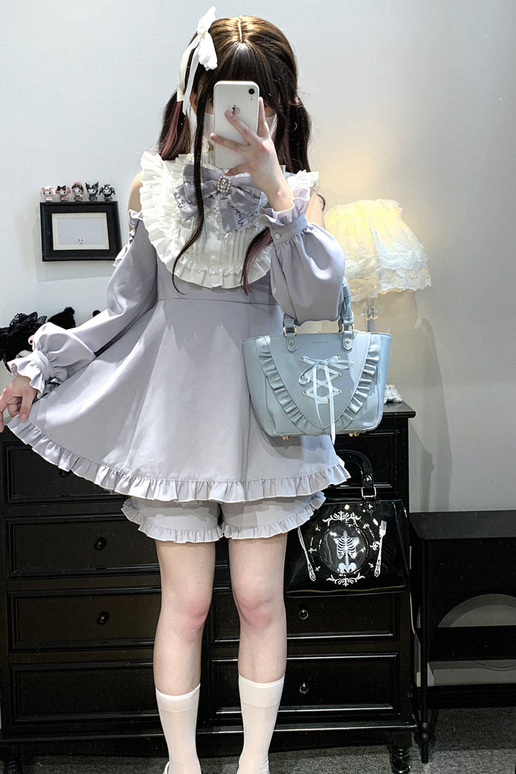 Light Blue [Rose Princess] Off Shoulder Long Sleeve Ruffle Bowknot Gothic Jirai Kei Gown