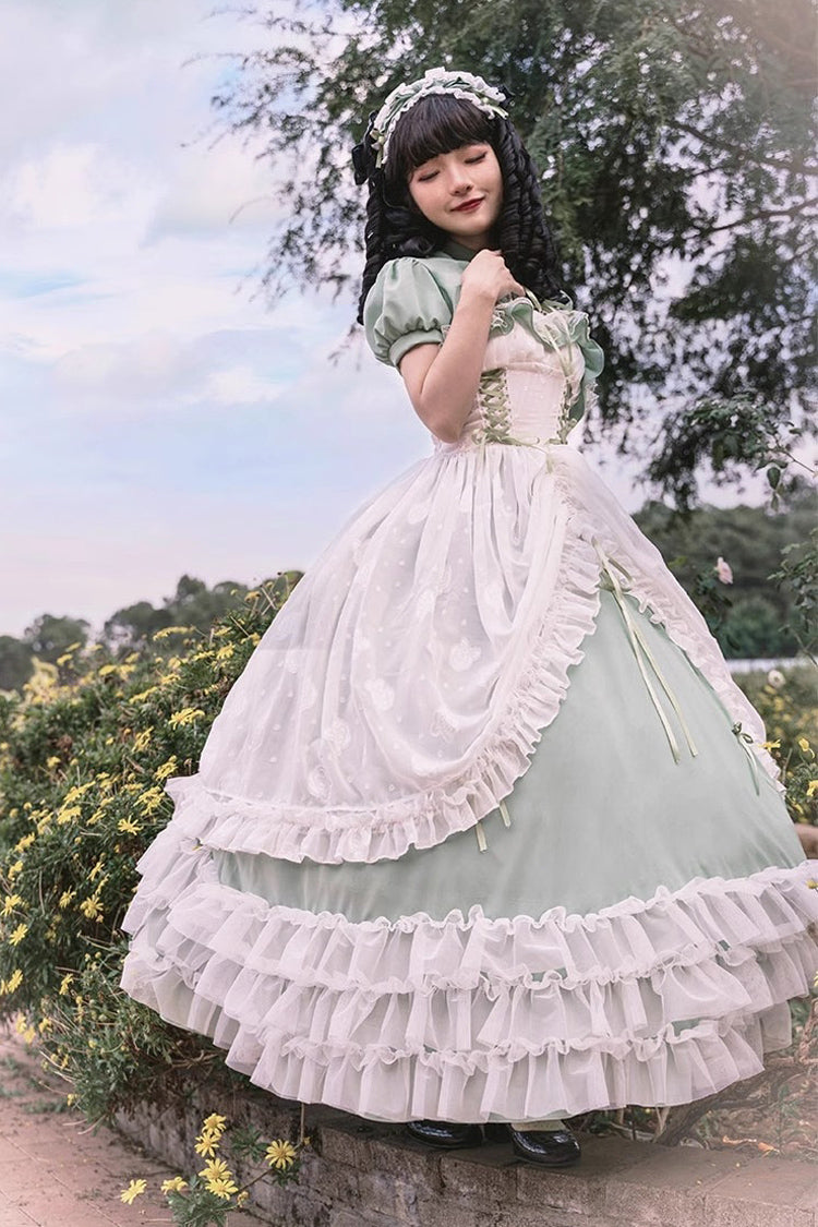 Jade Multi-Tier Hanayome Lace-Up Plus-Size Sweet Lolita JSK (Long)