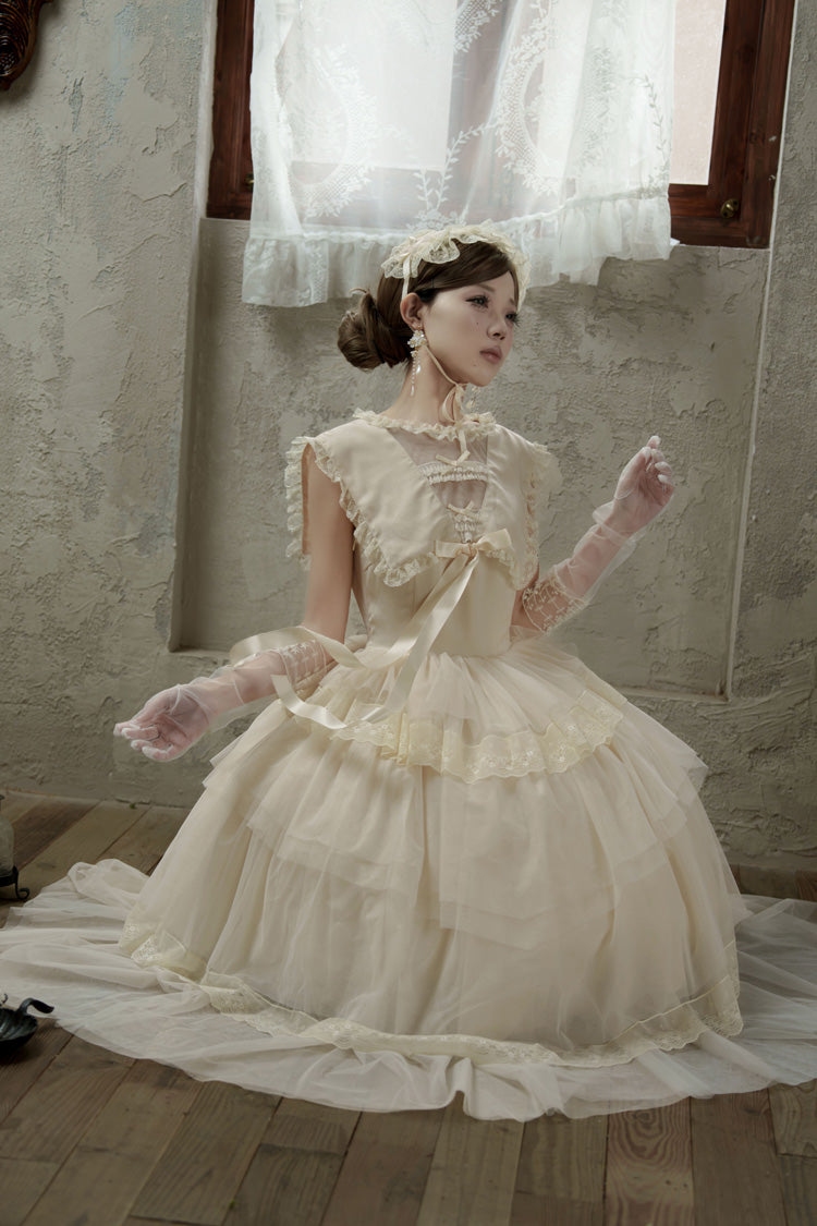 Ivory Elegant Dress with Triple Ruffles and Bow Embellishments - Dream by the Pillow