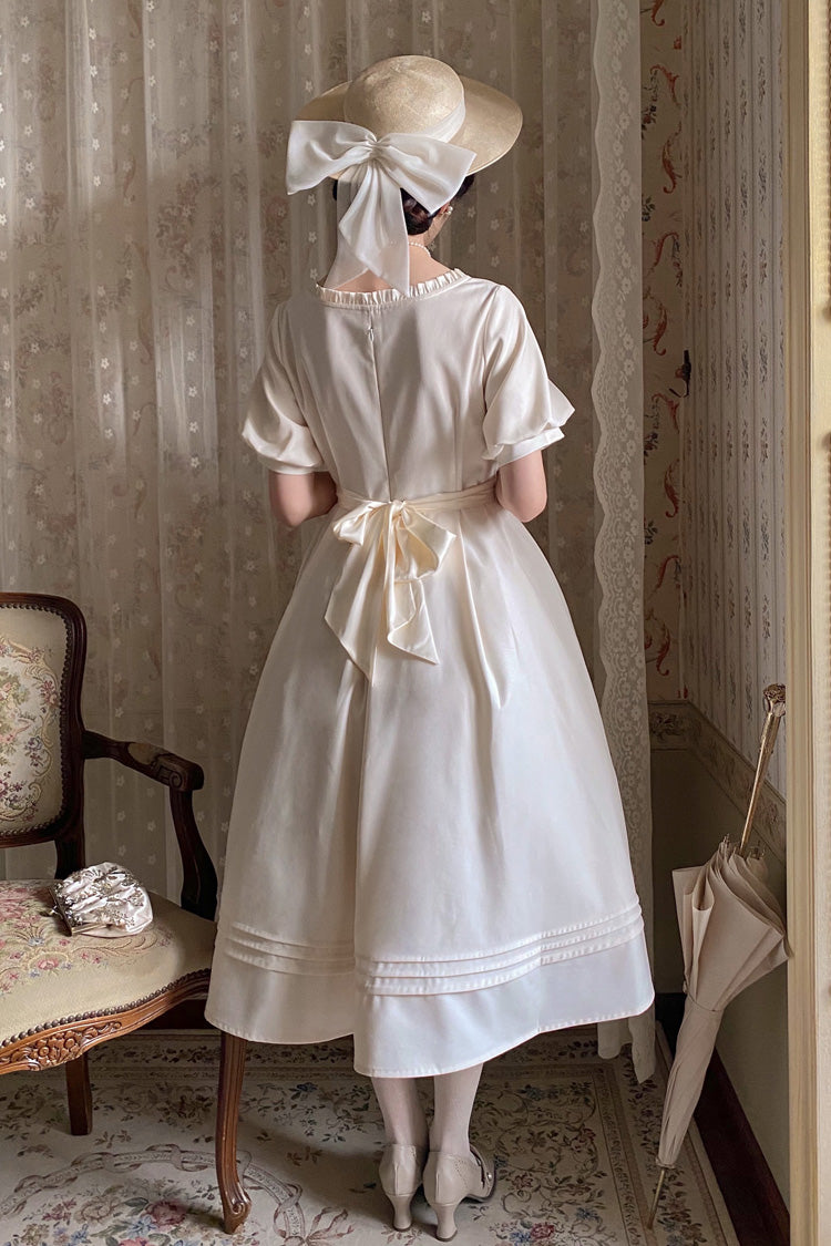 Apricot Classic Vintage Lolita Dress with Square Collar Short Sleeves and Ruffle Trim