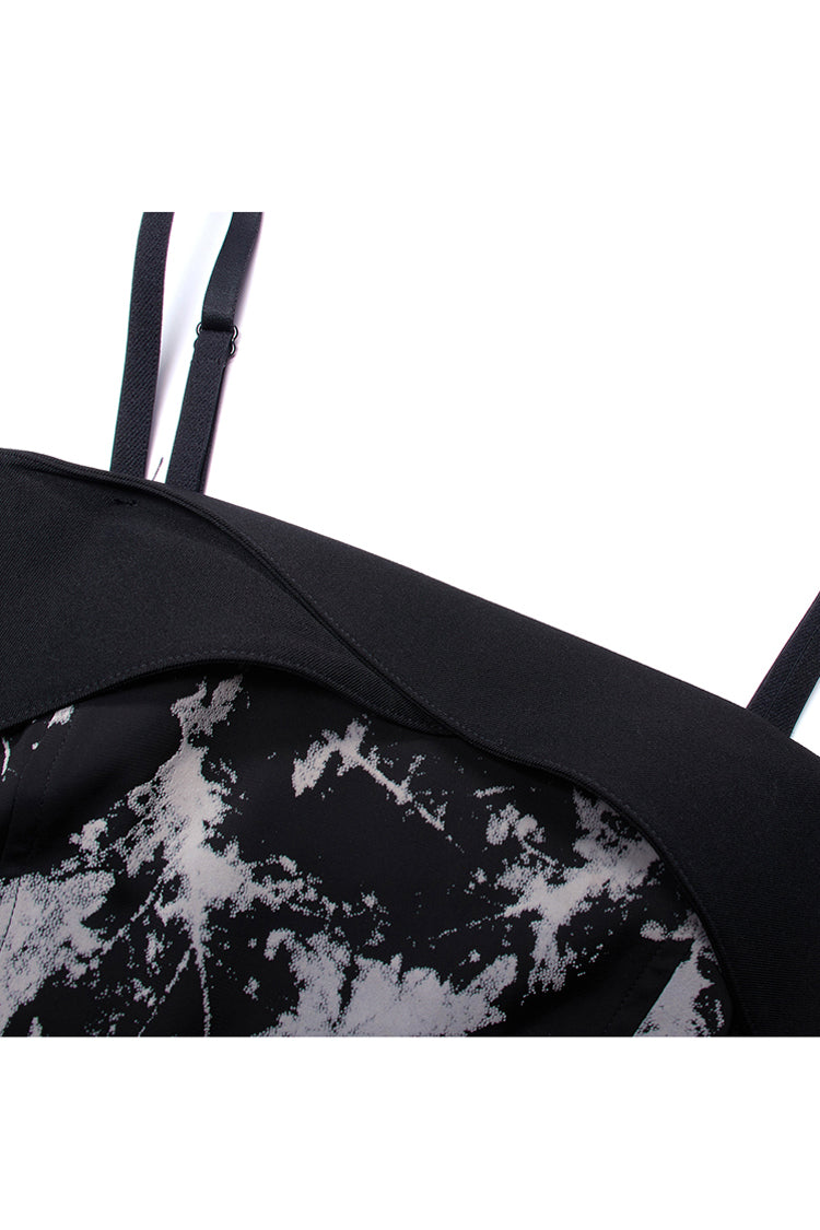 Folding Collar A-Shape Print Punk Slip Dress