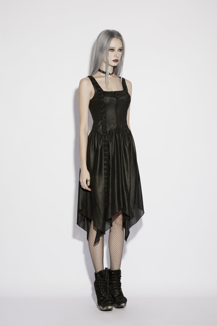 Off Shoulder Slim Irregular Zippered Eyelet Punk College Style Dress