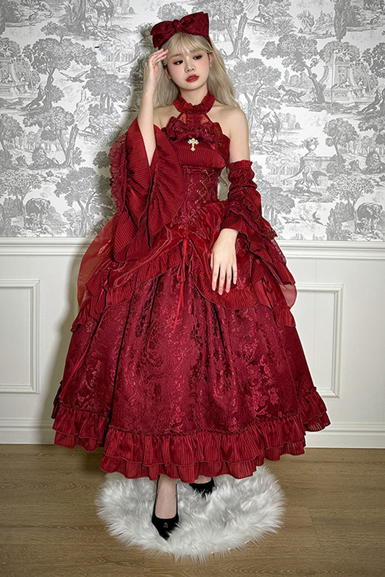 Halterneck Ruffle Bow Gothic Lolita Dress with Drawstring, Mystery Doll Theme, 4 Colors