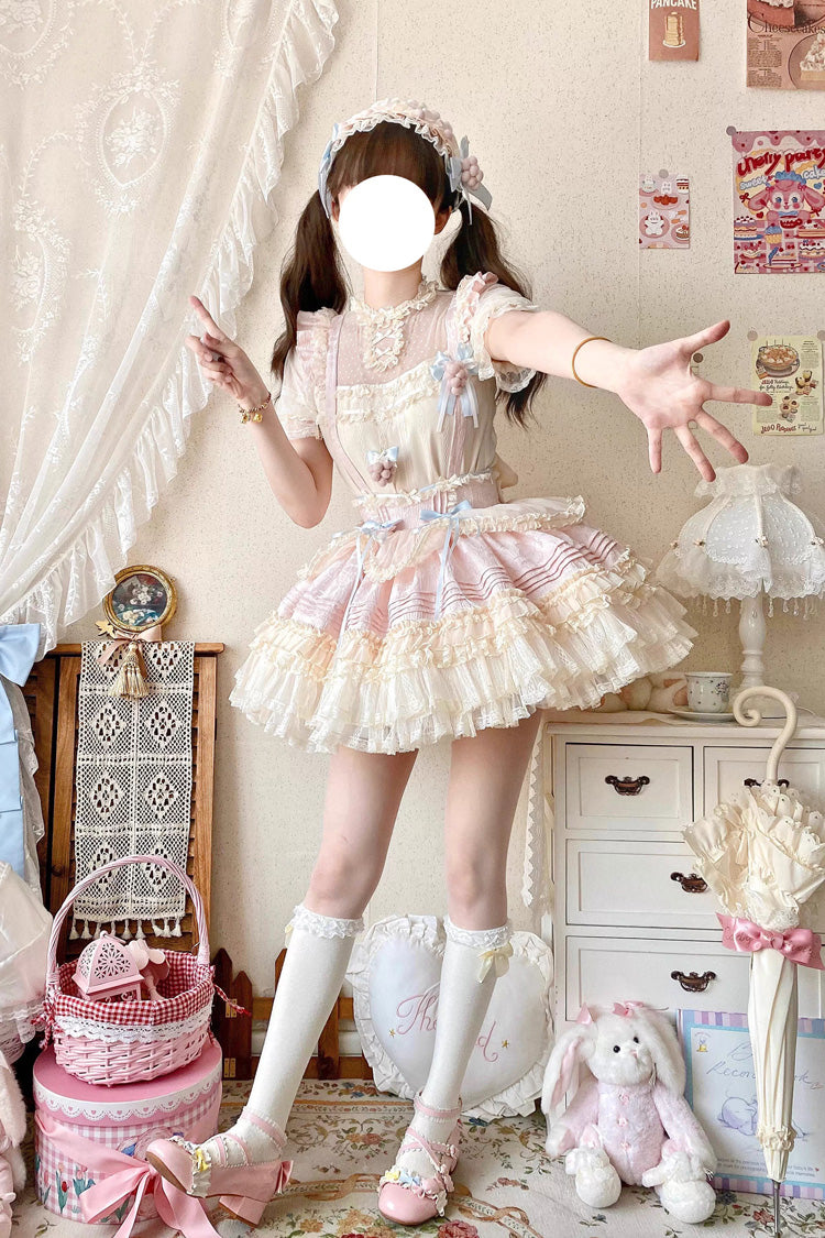 Grape Crunchies Sleeveless Multi-Tiered Ruffled Bow Lace Sweet Lolita Tank Dress Two Colors