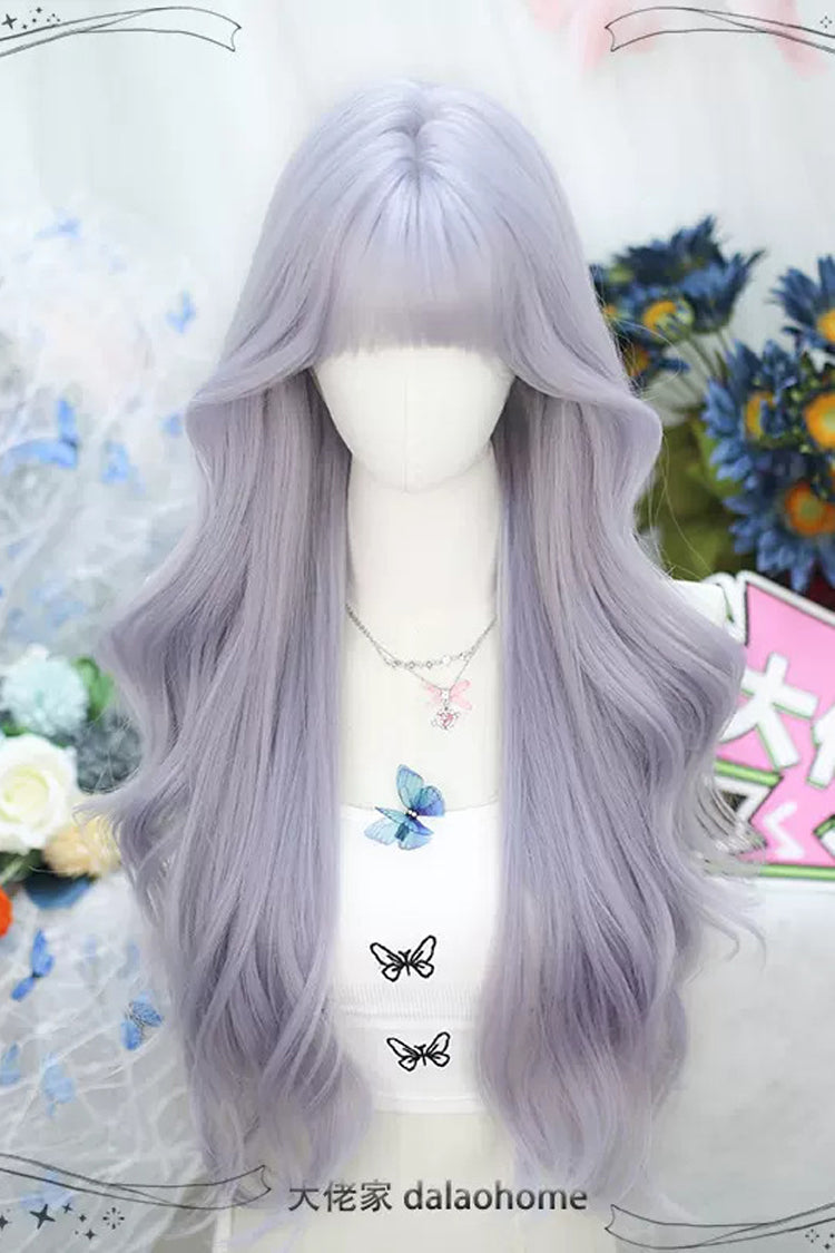 Light Purple Long Curly Wig with Short Bangs