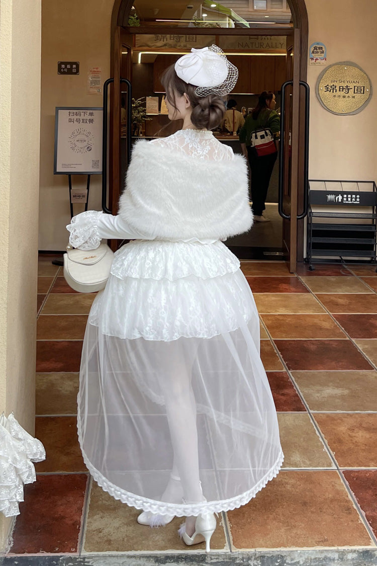 Ivory Long Sleeve Lace Irregular Sweet Skirt Set