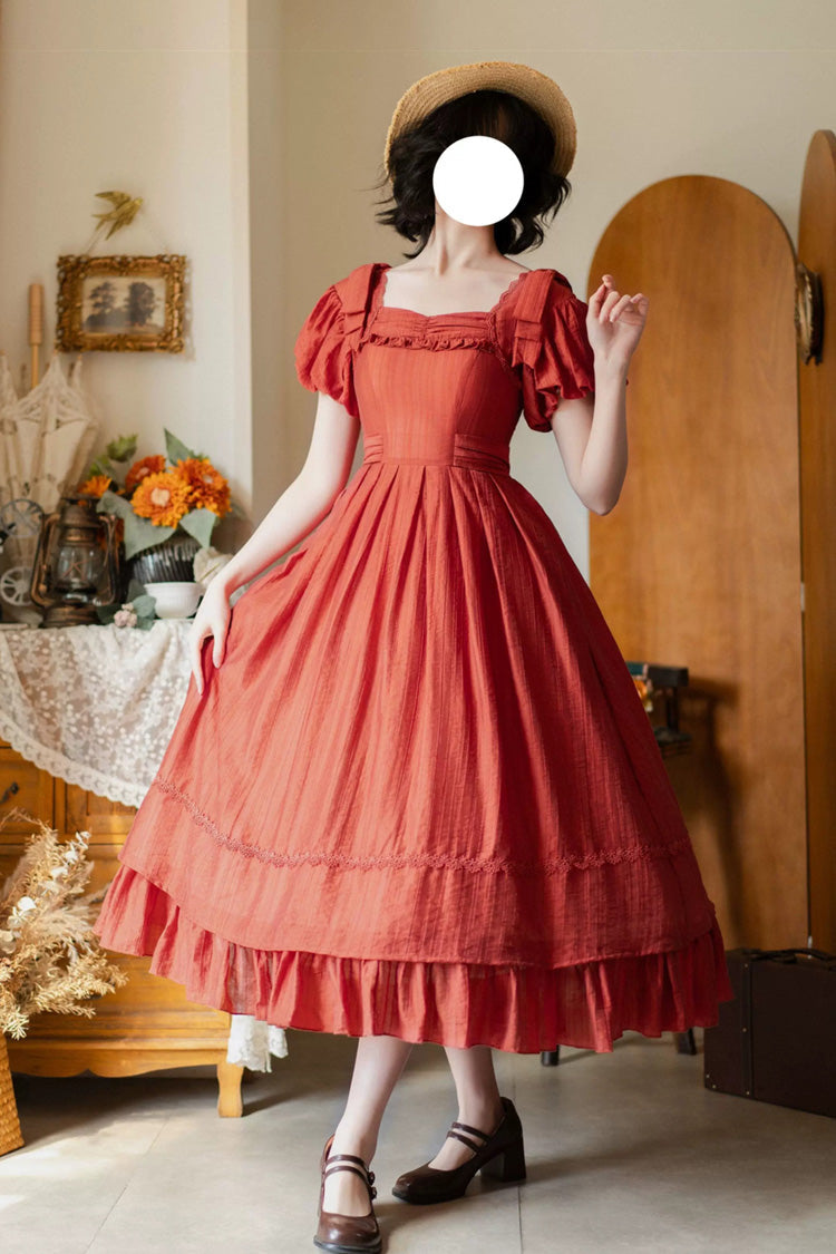 Square Collar Ruffled Bow Dress - Forest Gallery
