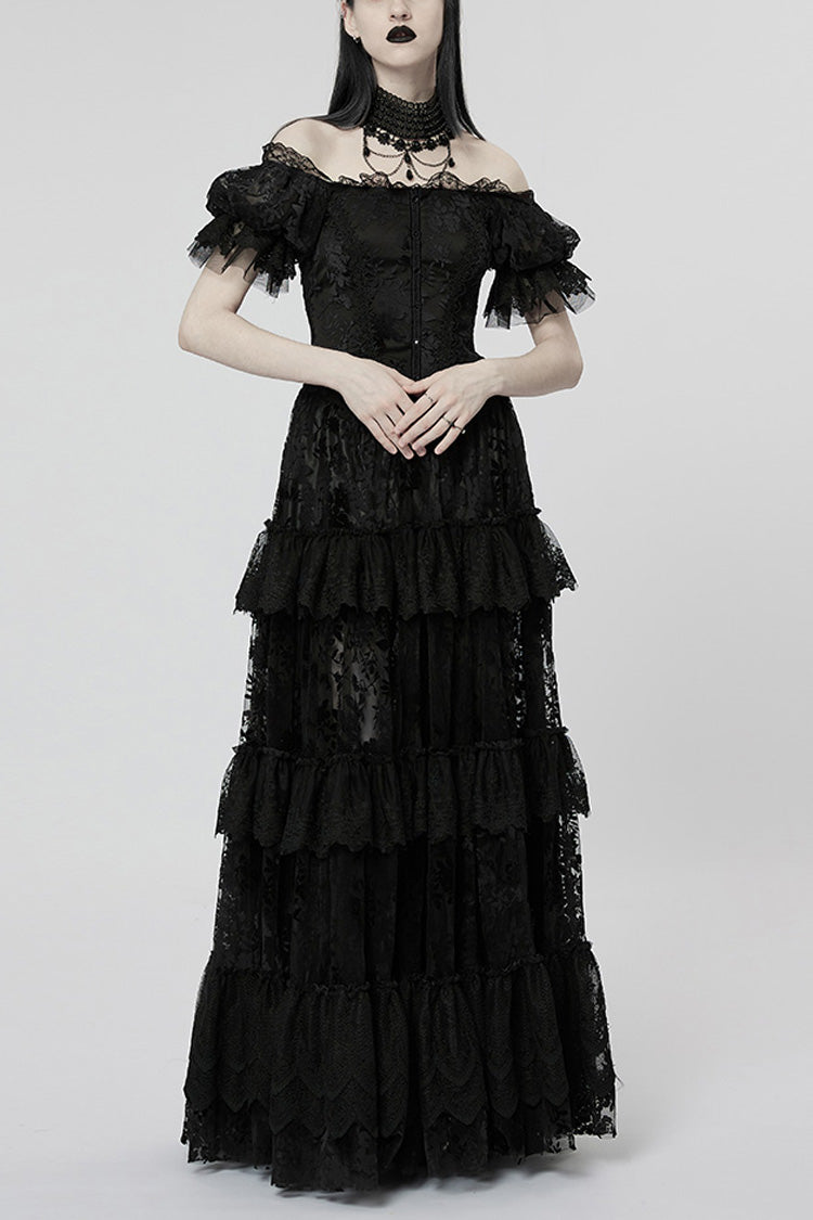 Gothic Dress with Puff Sleeves and Ruffle Lace
