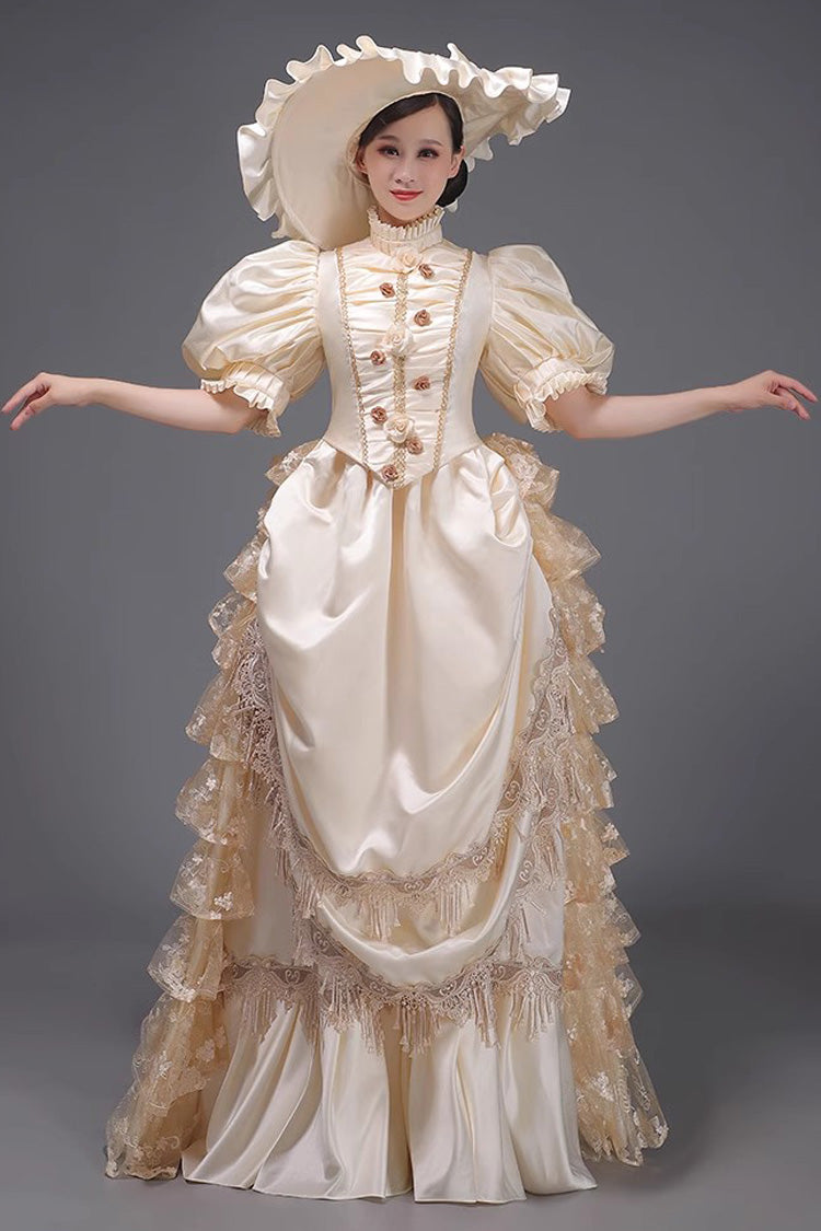 Victorian Princess Gown with Layered Ruffles, European Elegance