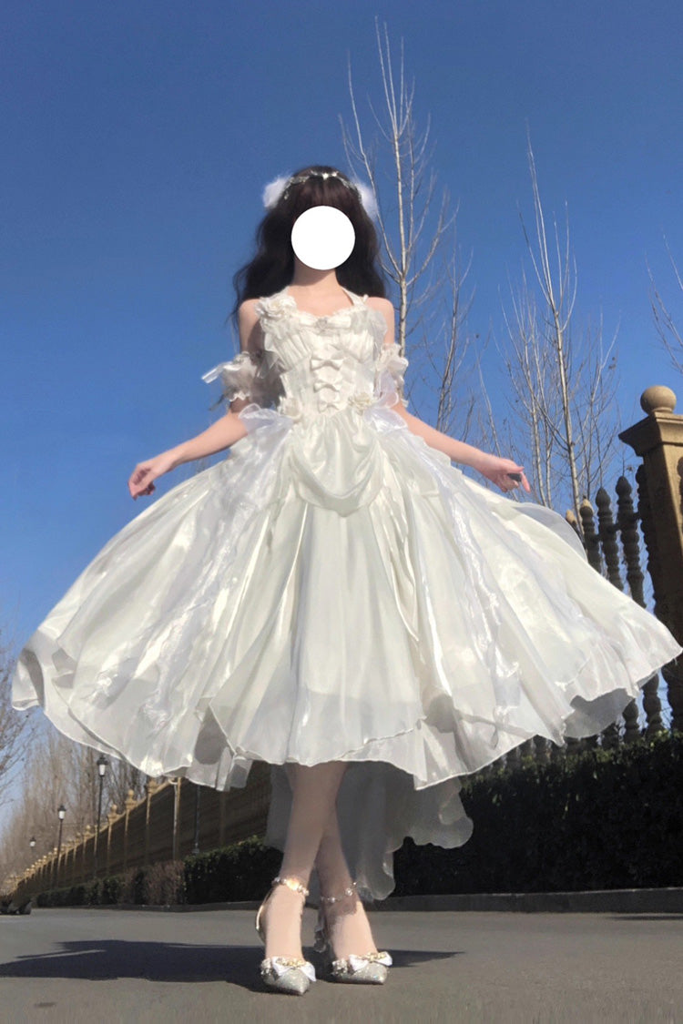 Ivory Elegant JSK with Halter Neck and Ruffle Bow - Cindy Rose