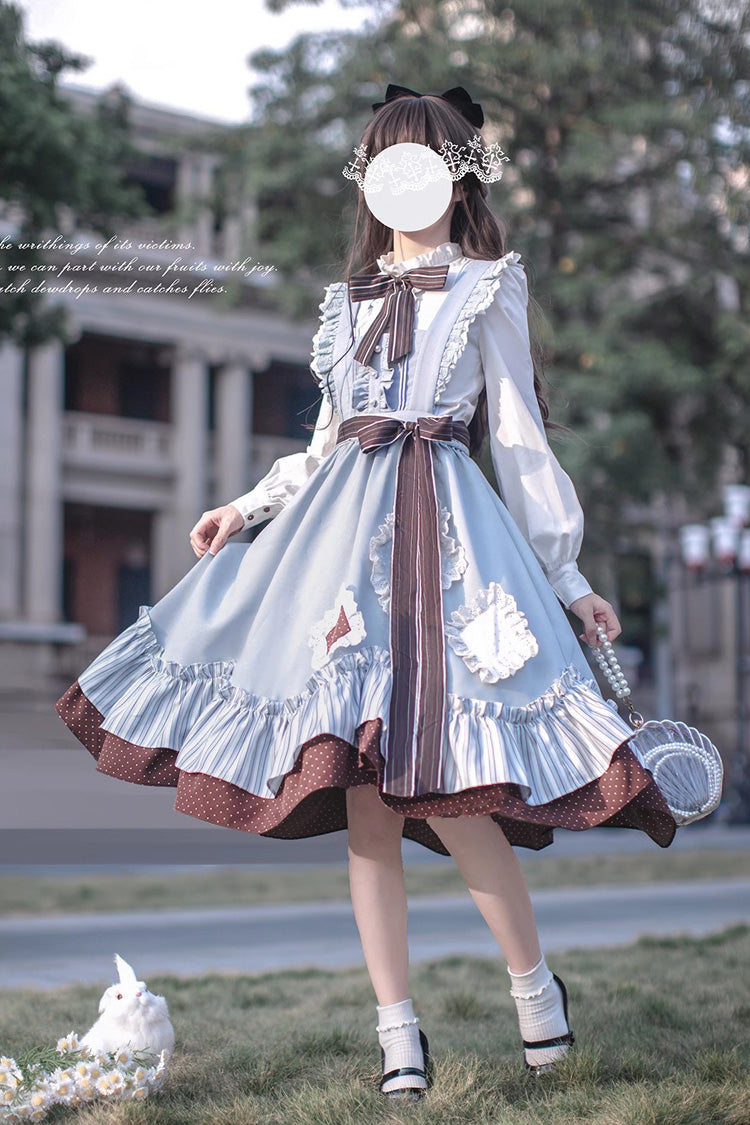 Blue Brown Bow Sweet College Style Jsk - Magic Vocal Club