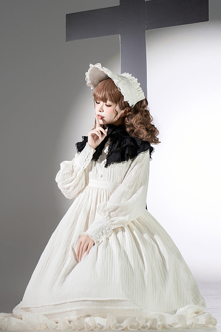 Ivory Long Sleeve Jacquard Gothic Dress with Bows - Quiet Place