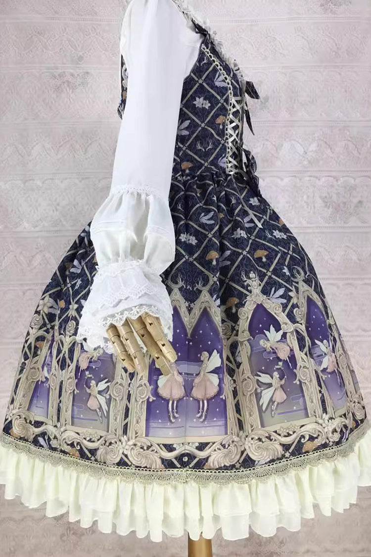 Elf Print JSK Dress with Ruffles, Bowknot, Sweet Lolita Style
