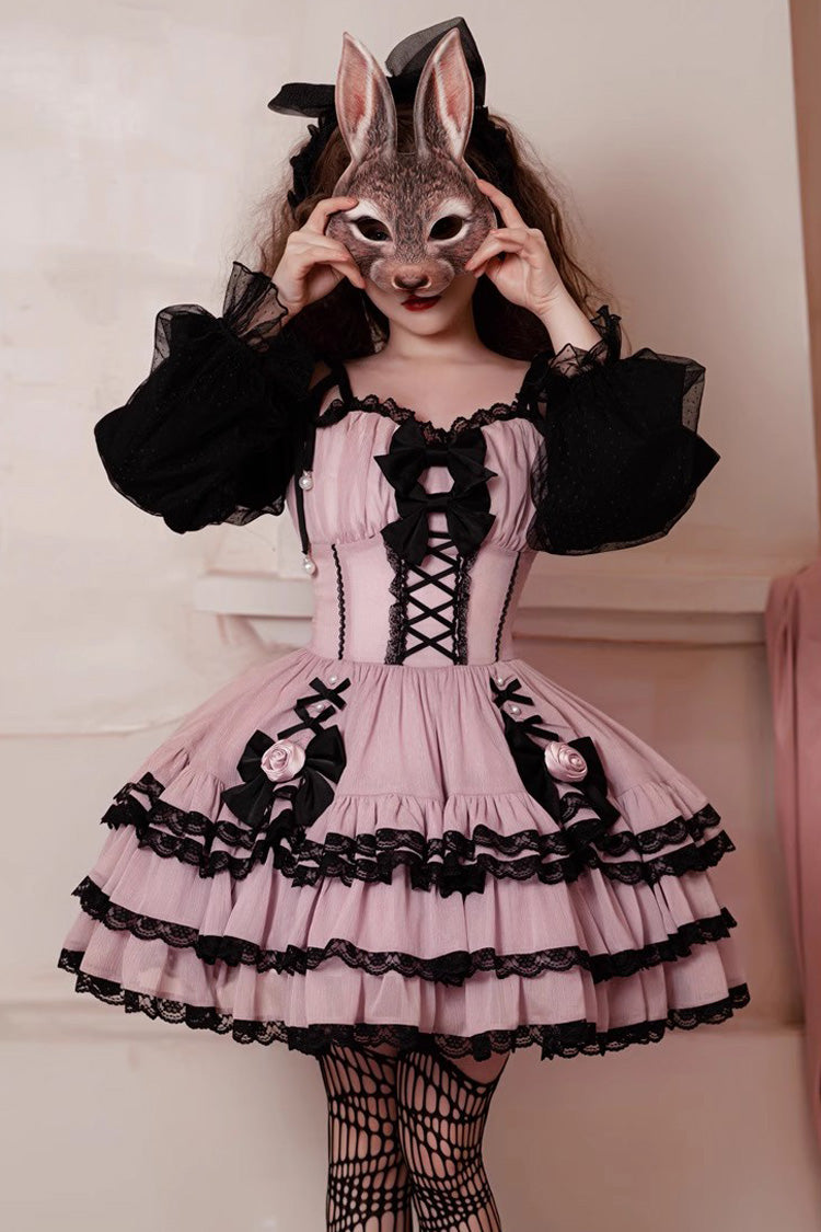 Purple Black Layered Ruffled Bow Sweet Lolita Long Sleeve Dress