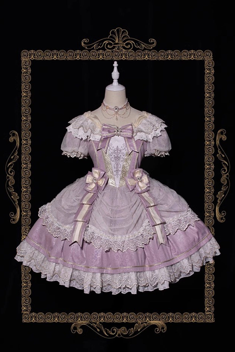 Girls' Day Violet Ruffled Bowknot Lace Short Sleeve Lolita Dress - Girls' Day