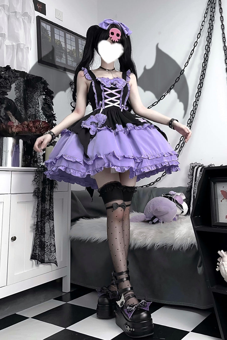 Black Purple Halloween Little Witch Sleeveless Double-Layered Ruffle Lace-Up Gothic Lolita Jsk Dress