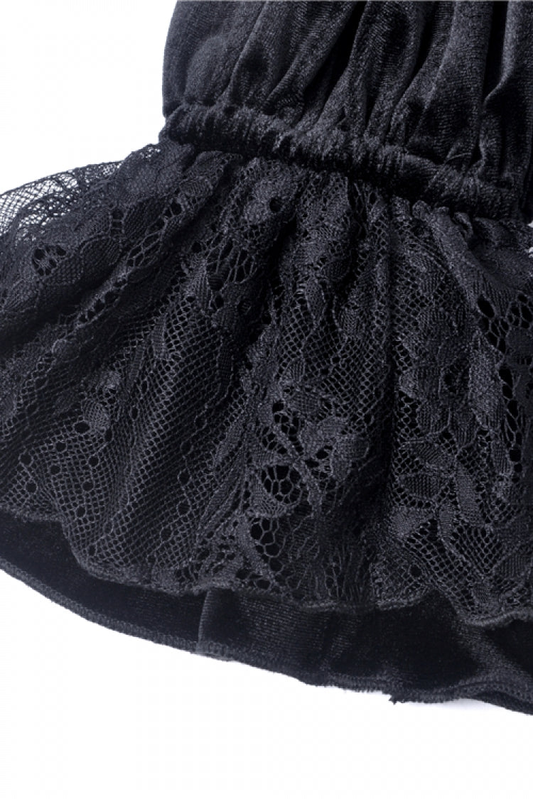 Deep V-Neck Ruched Velvet Lolita Dress with Lace Details