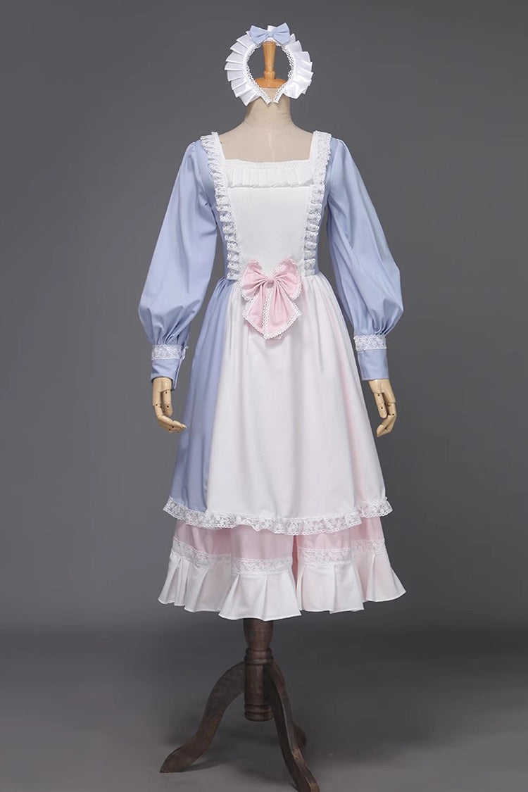 Light Blue Ruffled Bowknot Victorian Dress - Sweet Multi-Layer