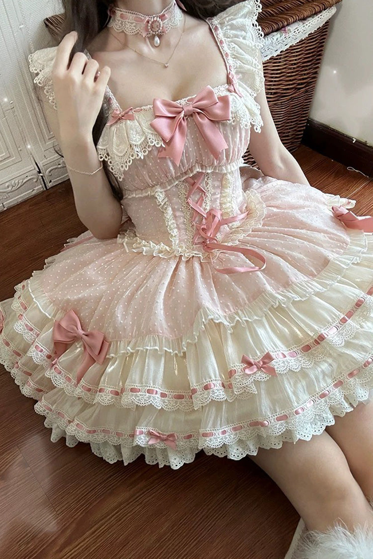 Rose Triple-Layer Bowknot Corset Sweet Princess Ballet Jumper Dress