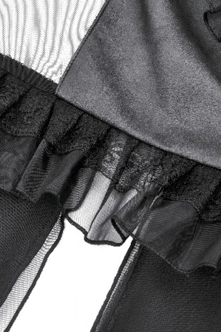 Layered Ruffled Sheer Mesh Punk Dress with V-Neck