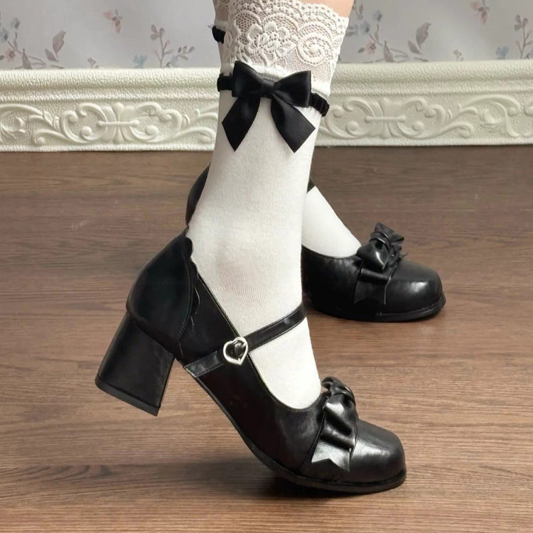 Ribbon Square-Toe Preppy Girly Lolita Heels - 3 Colors