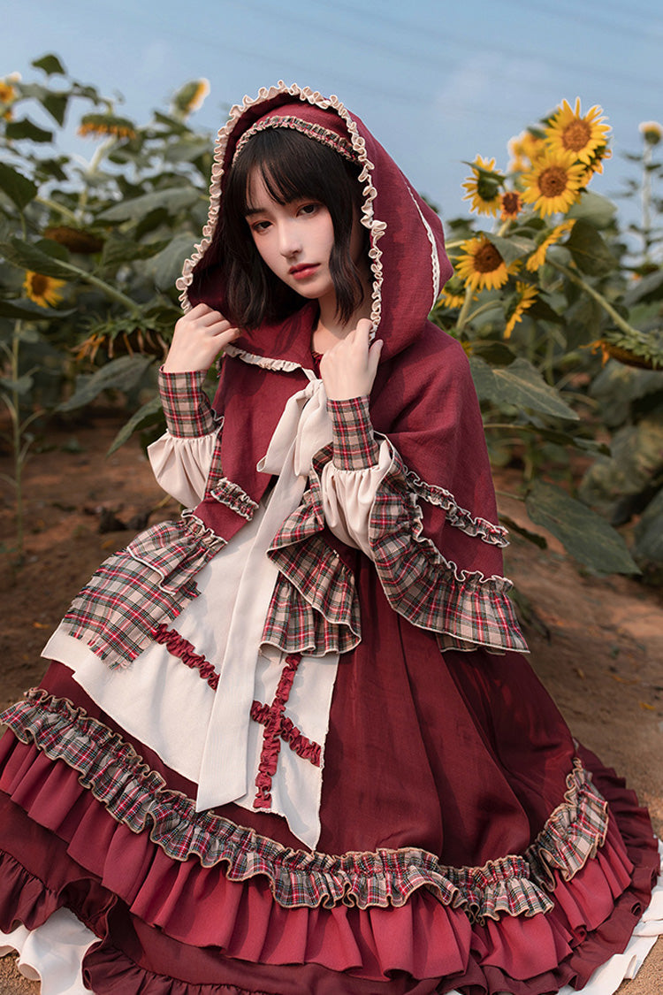 Red Riding Hood Ruffle Sweet Lolita Gown with Long Sleeves
