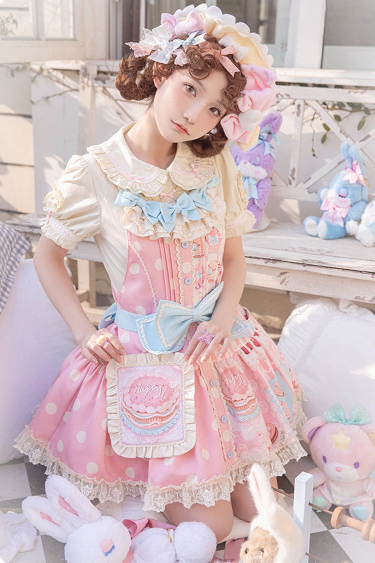 Dessert Print Bowknot Strap Sweet Dress