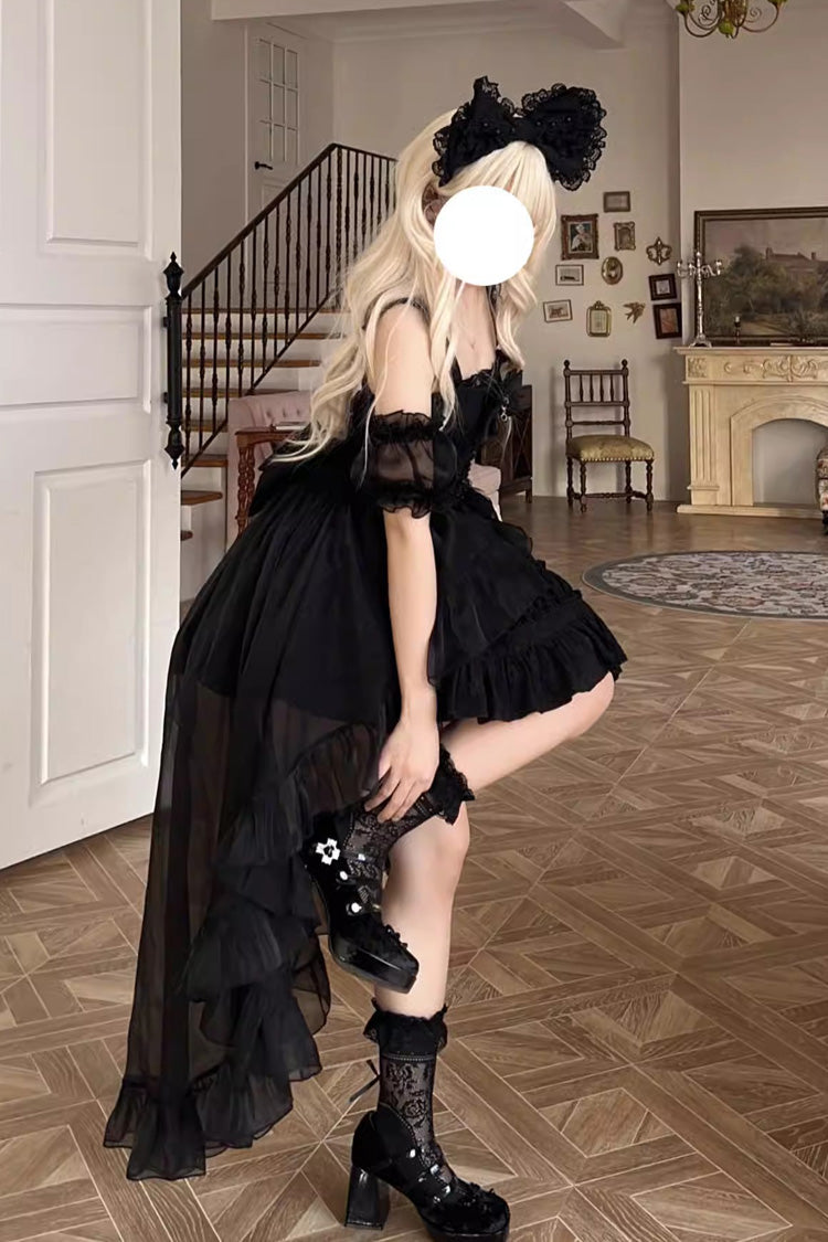 Black Sleeveless Bowknot Multi-Layer Ruffle Gothic Lolita Jsk Dress