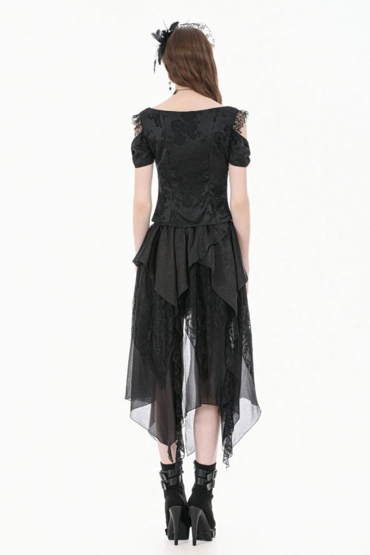Jacquard Rose Sweetheart Neckline Lace Trim Cut-Out Gothic Corset Top for Women