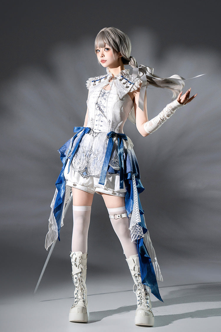 Ivory Prince Shorts with Chinese Style Ruffles - Dragon Bones