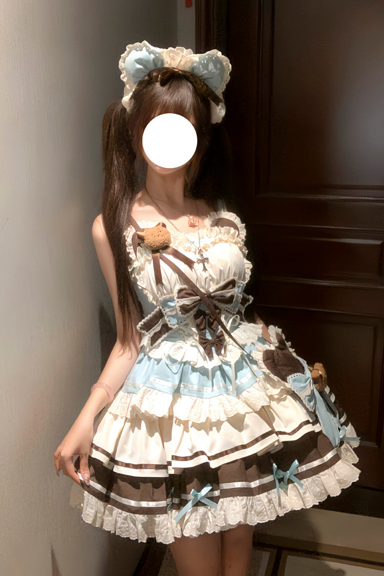 Green and Chocolate Sweet Lolita JSK Dress with Multi-Layered Ruffle and Bowknot