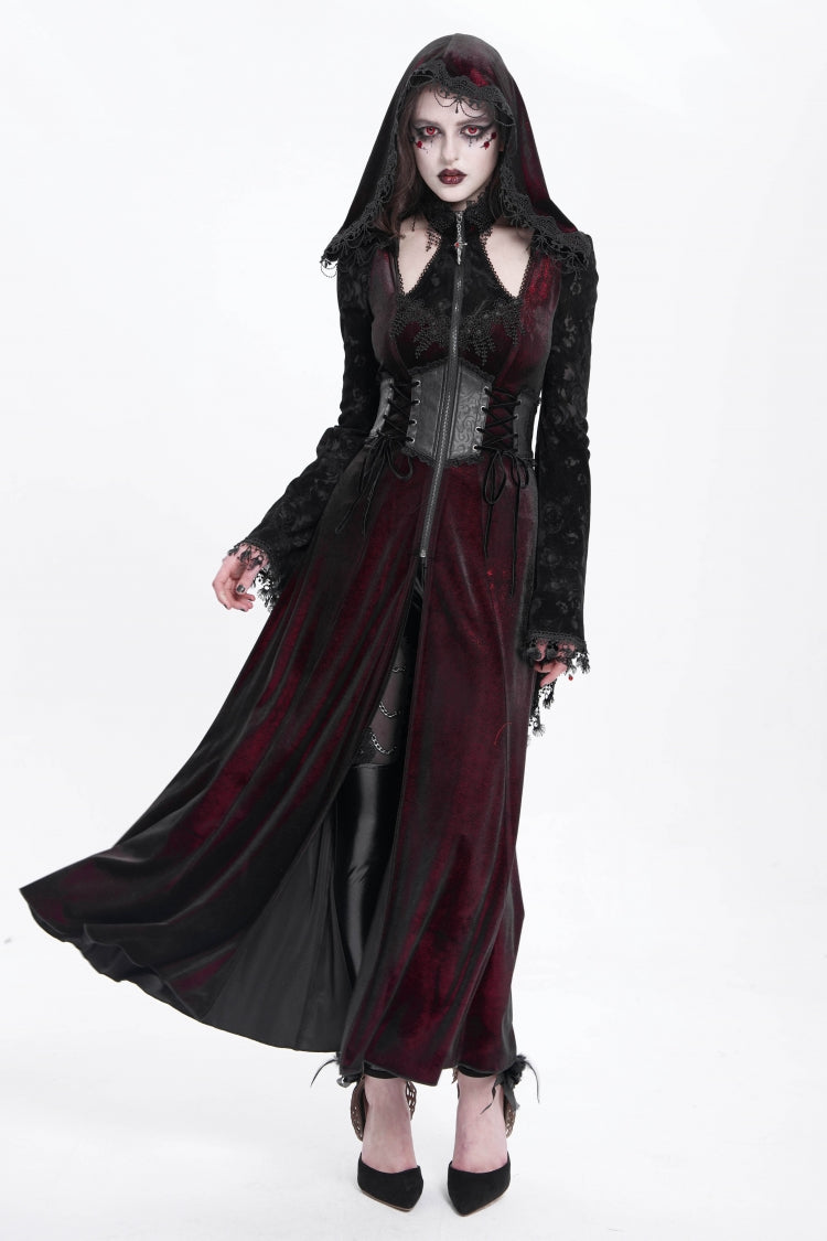 Scarlet Hollow Embroidery Hooded Ripped Gothic Coat