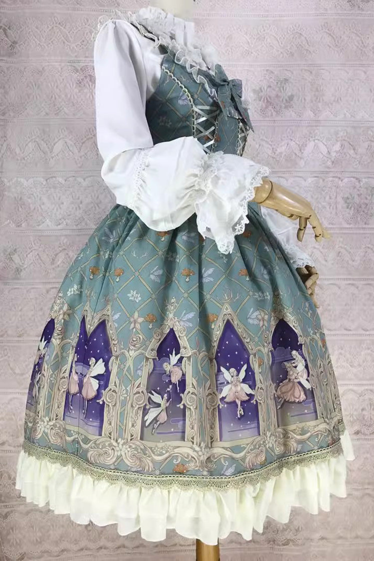 Elf Print JSK Dress with Ruffles, Bowknot, Sweet Lolita Style