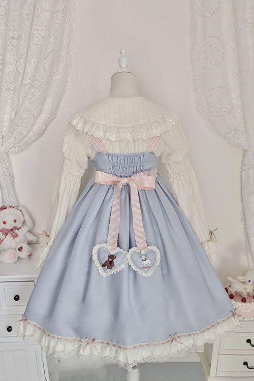 Royal Blue Sheep and Bear Print Sweet Lolita Jumper Dress with Bow