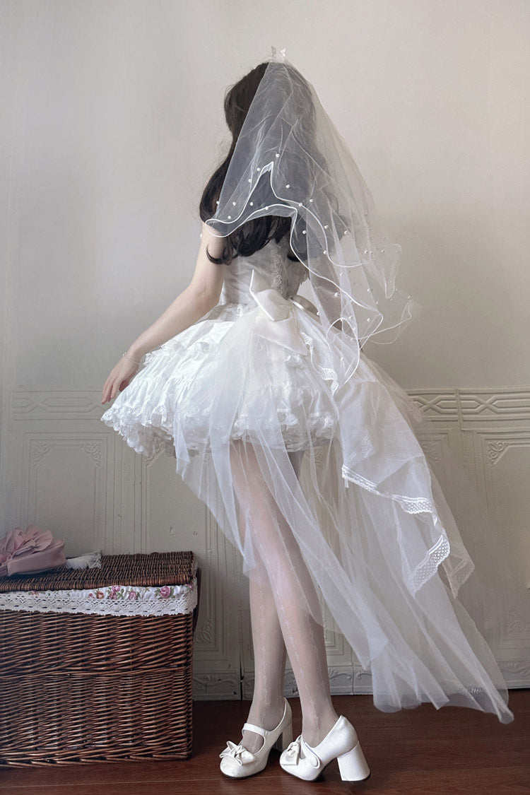 Ivory Ruffle Bowknot Lace-Up Skirt Set - Sweetheart Splolita