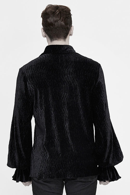 Ink Velvet Puff-Sleeve Gothic Blouse for Men