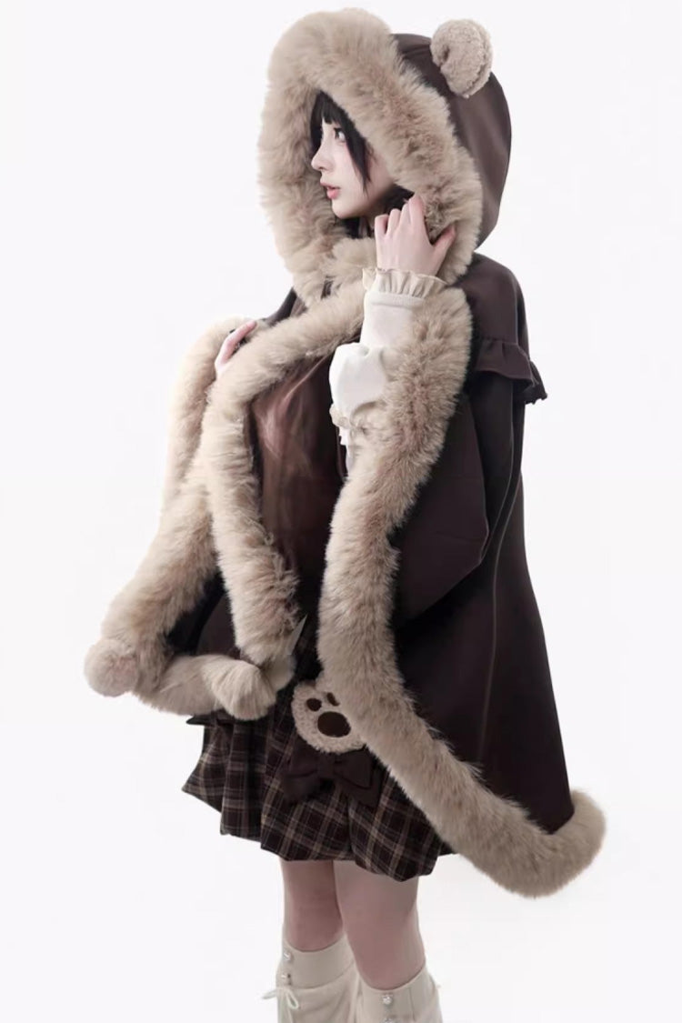 Brown Fluffy Little Bear Sleeveless Printed Ruffled Bow Sweet Lolita Tank Dress