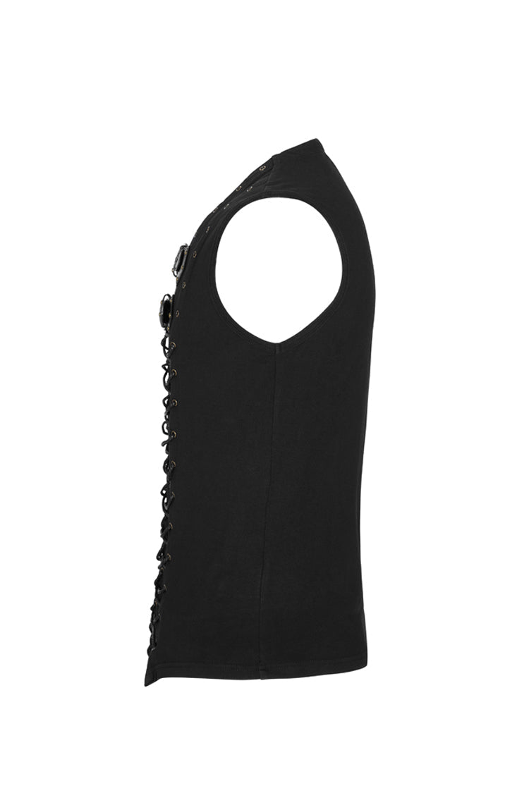 Leather Hasp Metal Ring Punk Vest with Cross Lacing
